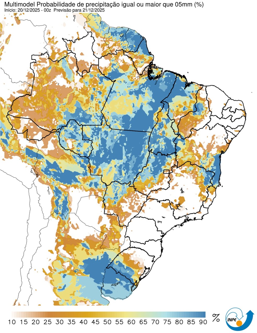 Rain forecast for Sunday, first day of summer — Photo: Inpe