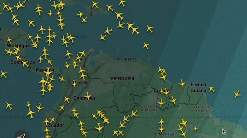 Espaço aéreo vazio na Venezuela enquanto ataques dos EUA atingem Caracas — Foto: flightradar24.com / ESN / AFP