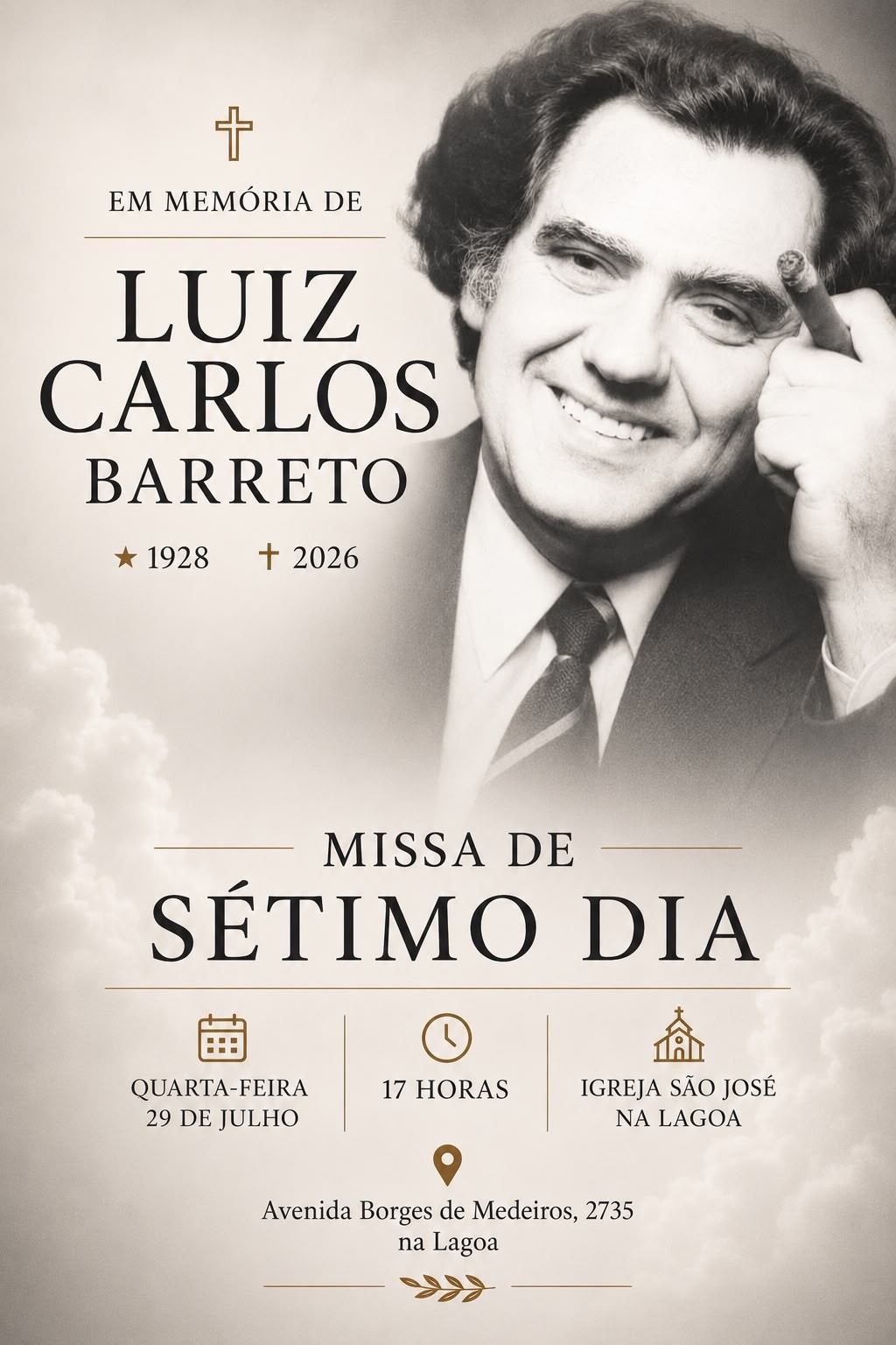 Nghệ sĩ Luiz Carlos Barreto qua đời, lễ cầu siêu tổ chức tại Rio de Janeiro (Ảnh: Reprodução)