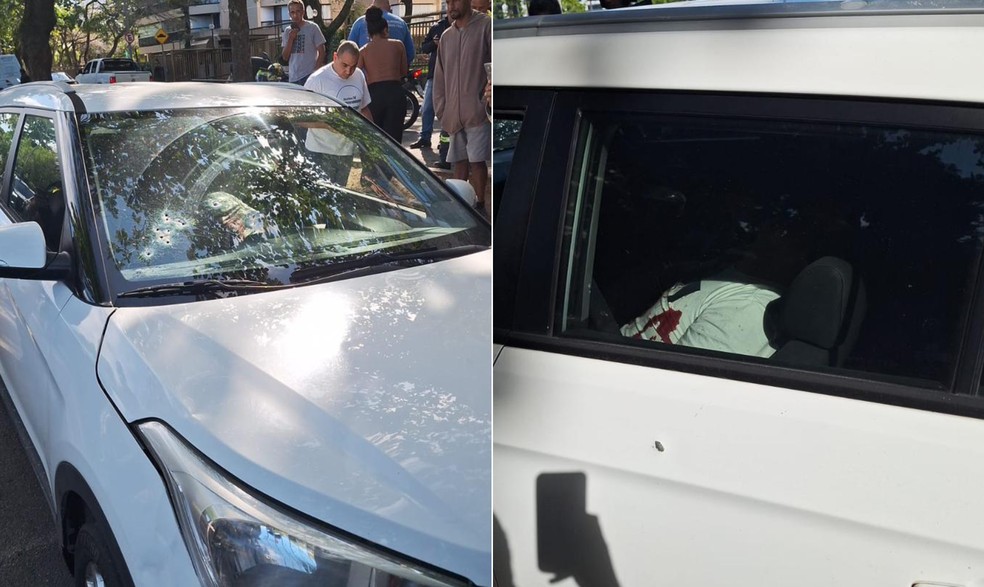 Homem ainda não identificado foi atingido enquanto dirigia um Creta na Rua Carlos Oswaldo, na tarde desta terça-feira. Caso é investigado pela Delegacia de Homicídios da Capital. — Foto: Reprodução