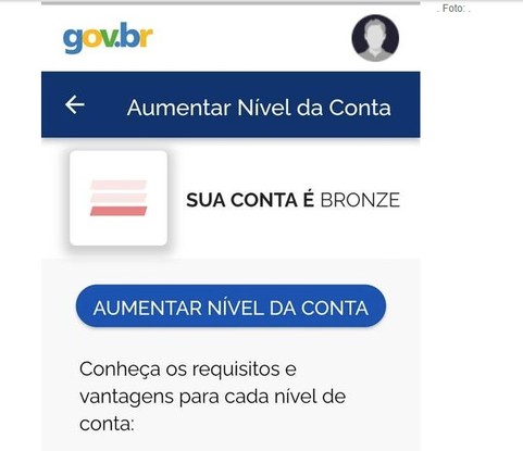 Página para aumentar nível da conta no Gov.br
