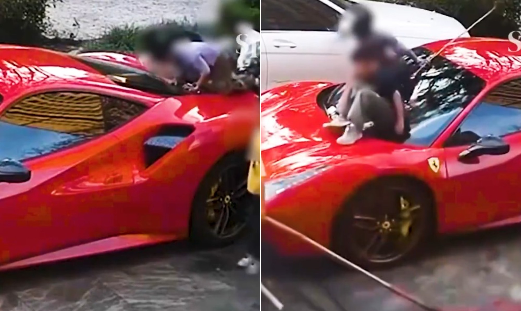 Crianças danificam Ferrari de R$ 2,7 milhões ao brincarem sobre o carro em estacionamento na China; veja vídeo
