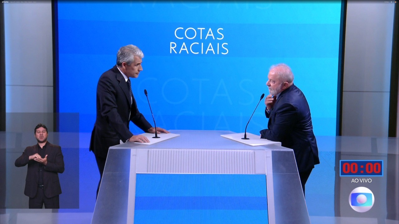 Lula e Felipe D'Ávila no debate da Globo — Foto: Reprodução