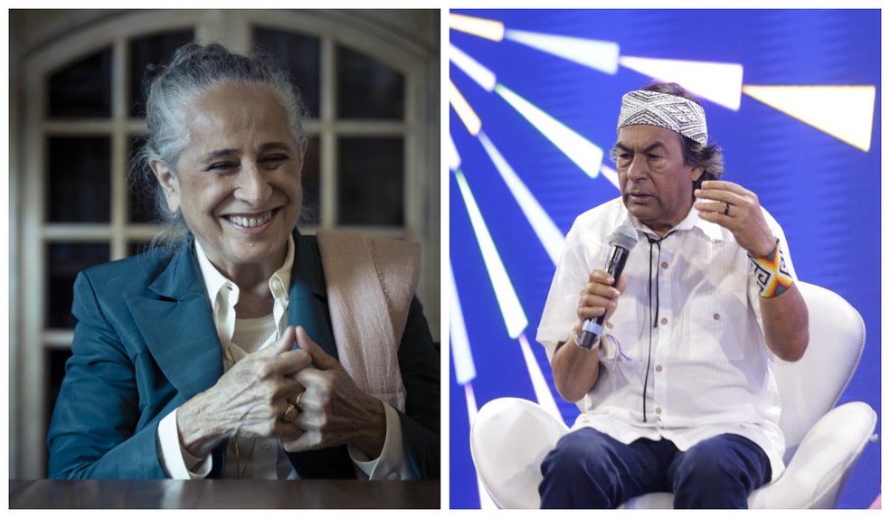 A cantora Maria Bethânia e o escritor Ailton Krenak — Foto: Colagem de fotos de Leo Martins (Bethânia) e Márcio Alves