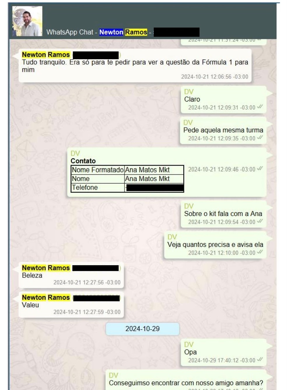 Desembargador fala sobre "questão da Fórmula 1" em diálogo com Vorcaro — Foto: Reprodução