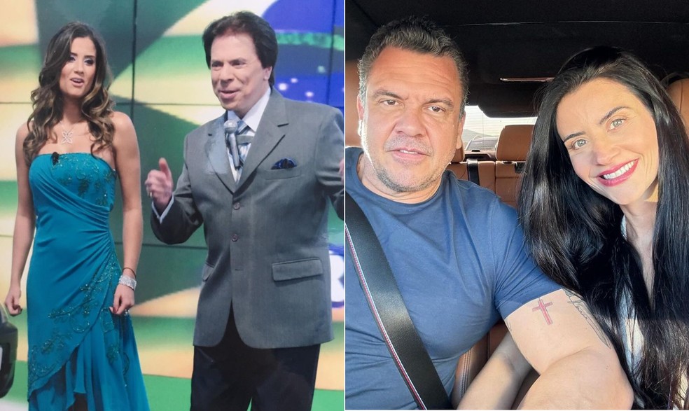 A ex-assistente de palco Patricia Salvador do Carmo com Silvio Santos (à esq.) e atualmente com o marido, Lázaro do Carmo Júnior, ex-presidente da Jequiti — Foto: Reprodução/Instagram