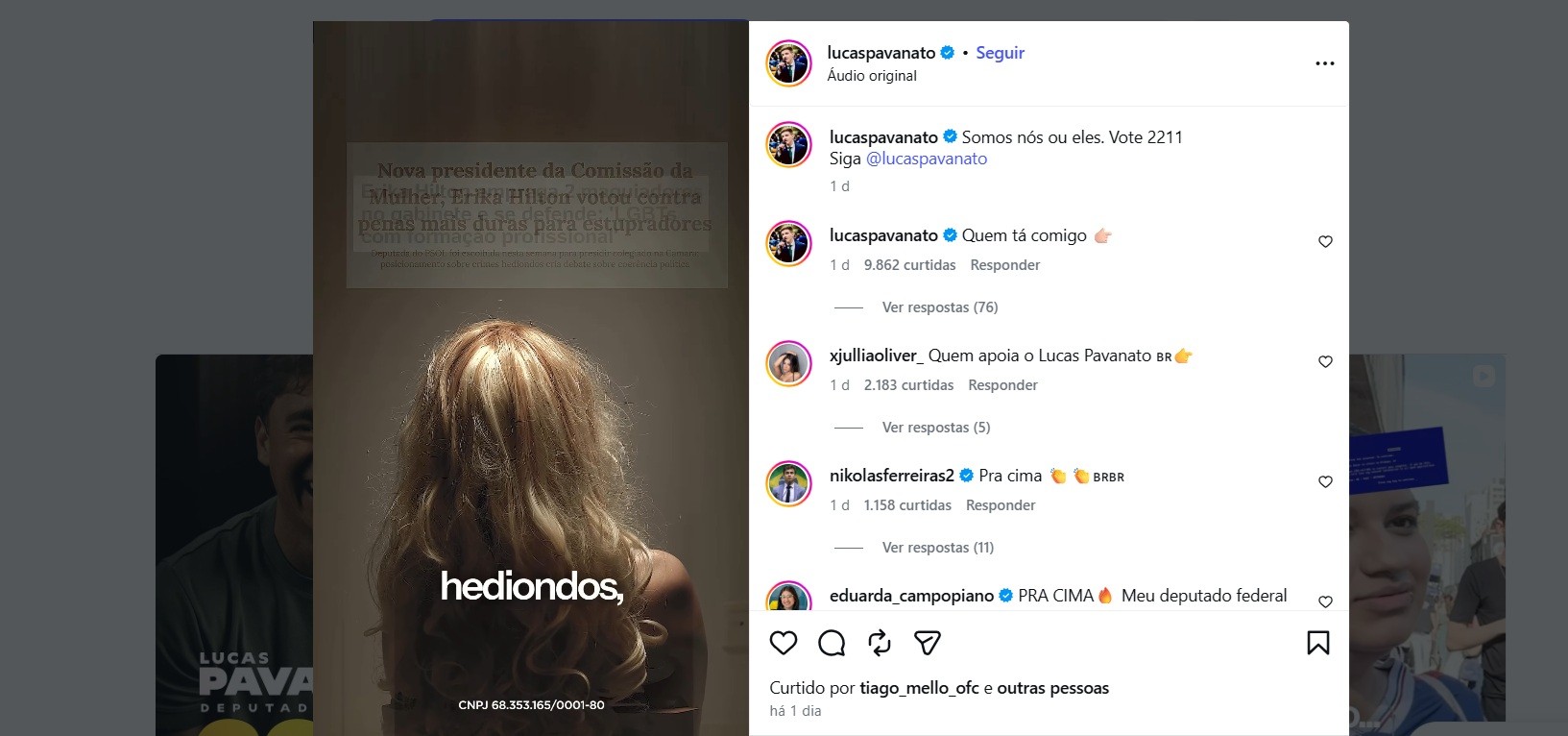 Justiça manda Lucas Pavanato apagar post ofensivo contra Erika Hilton: 'Travesti do Lula'