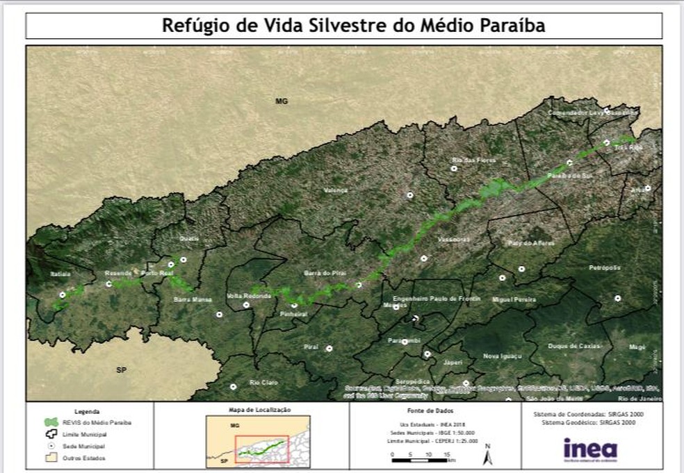 Mapa do Refúgio de Vida Silvestre do Médio Paraíba — Foto: Divulgação/Inea