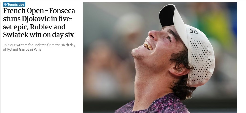 Vitória histórica de João Fonseca sobre Djokovic repercute na imprensa internacional: 