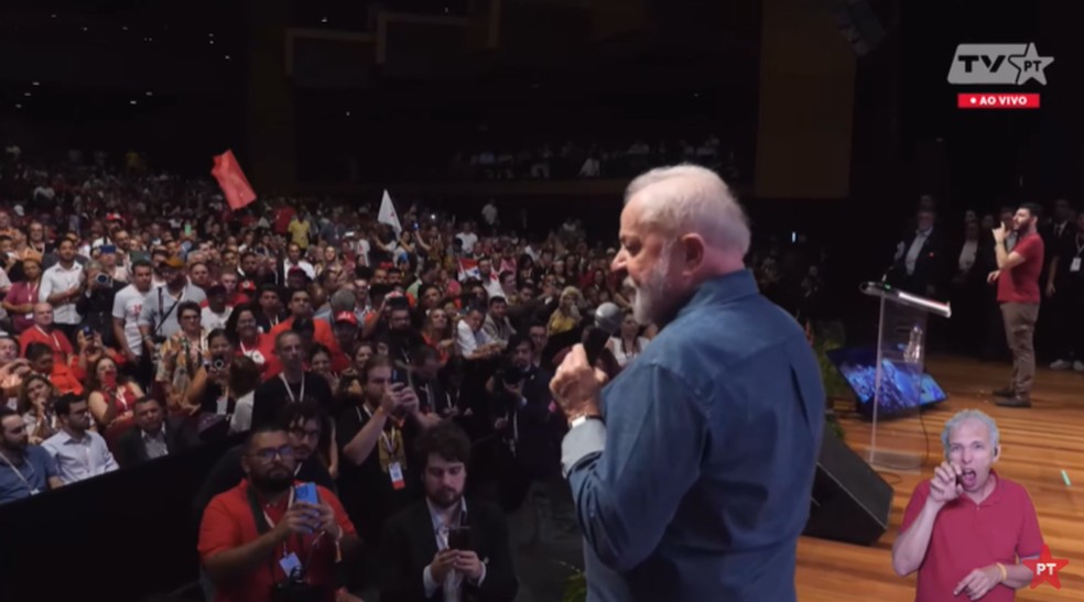 Lula na confer&ecirc;ncia do PT &mdash; Foto: Reprodu&ccedil;&atilde;o/TV PT