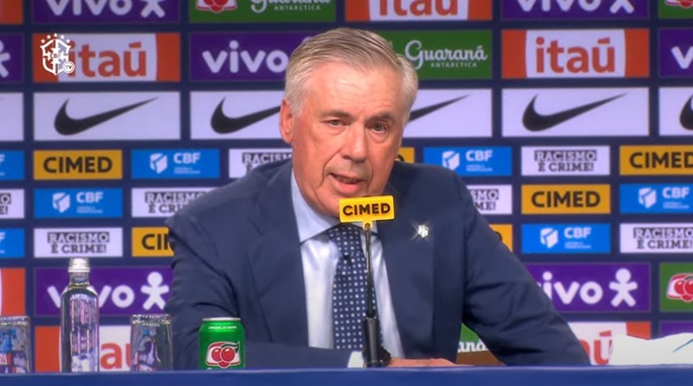 Ancelotti durante convocação da seleção brasileira — Foto: Reçprodução/CBF TV