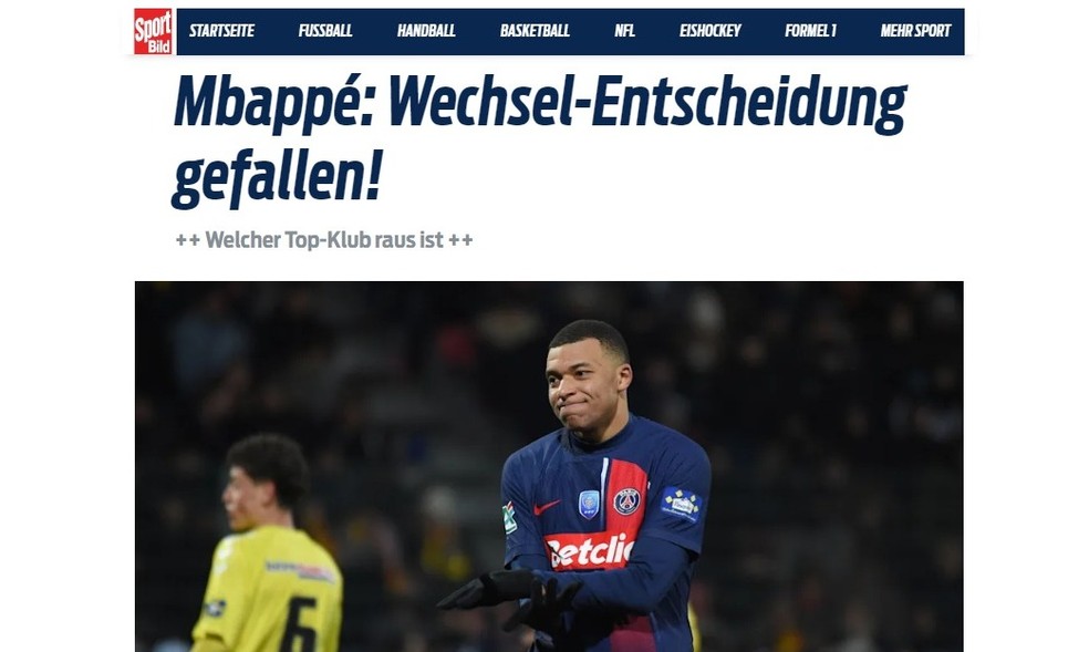 Jornal alemão Bild publicou que o Real Madrid teria chegado a um acordo com Mbappé — Foto: Reprodução