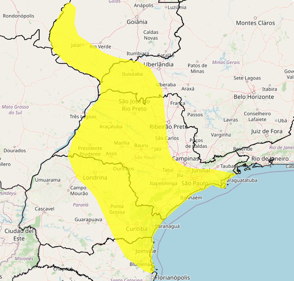 Alerta amarelo de potenciais chuvas intensas — Foto: Inmet