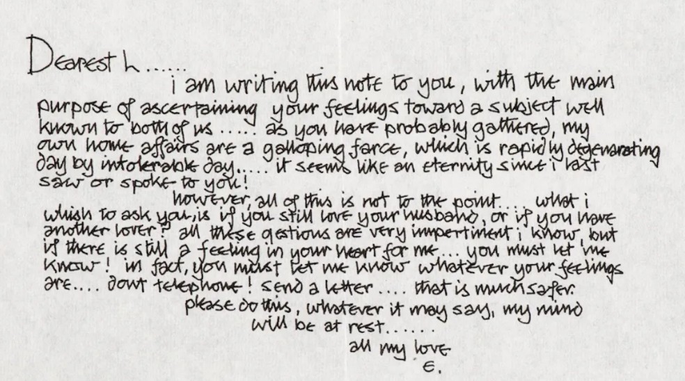 Carta de Eric Clapton para Pattie Boyd — Foto: Reprodução