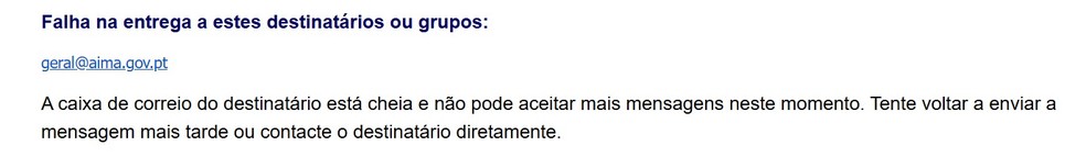 E-mail da AIMA lotado — Foto: Reprodução