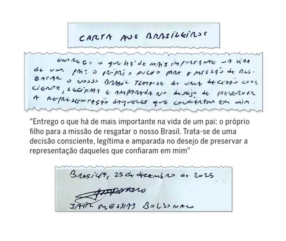 Bolsonaro wrote a letter in his own handwriting — Photo: Reproduction