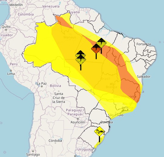 Chuvas intensas atingem todas as regiões, exceto o Sul, onde haverá ventos costeiros; veja a previsão