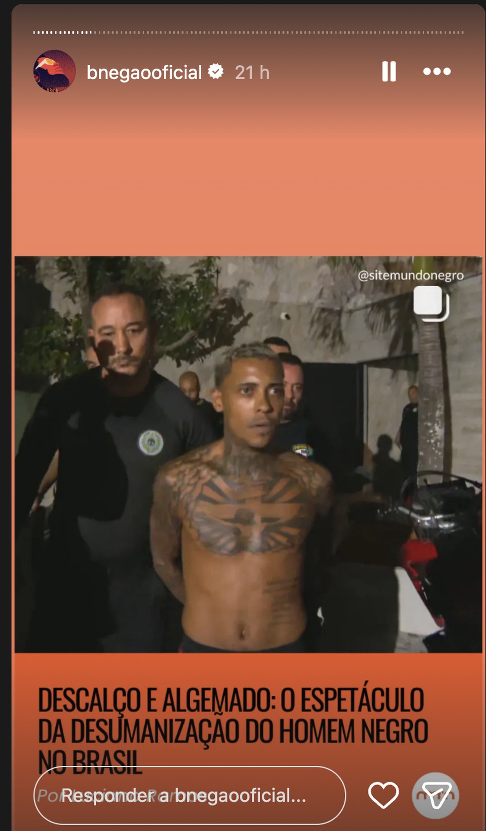 Stories do rapper BNegão — Foto: Reprodução do Instagram