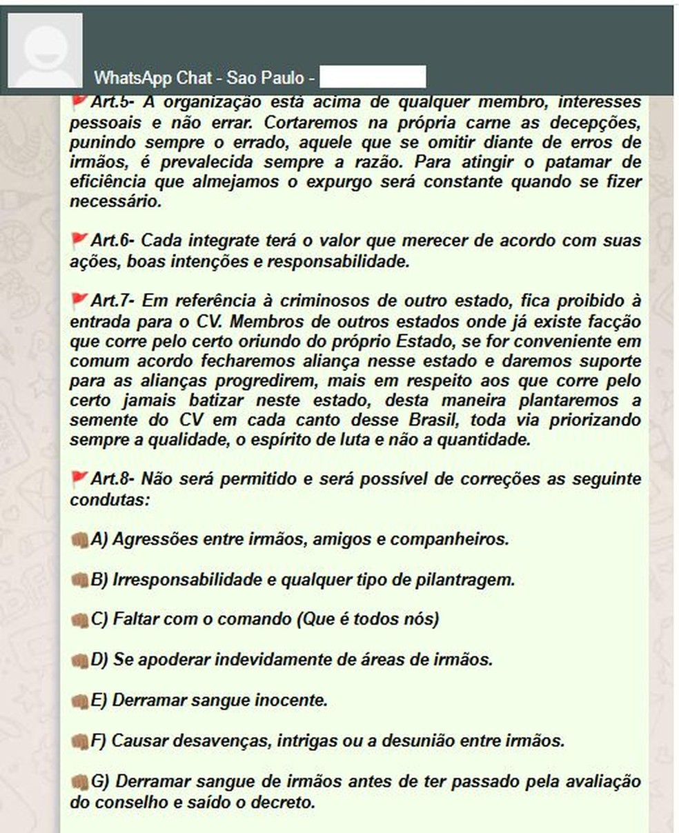 ''Estatuto' do Comando Vermelho (cont.1) — Foto: Reprodução