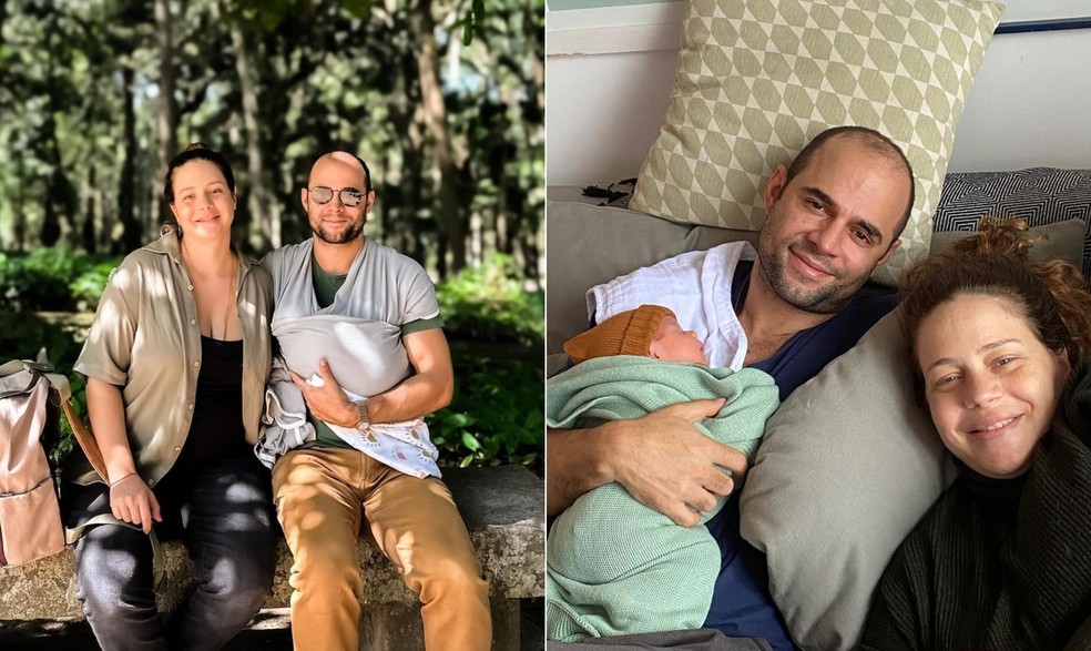 O casal Leandra Leal e Guilherme Burgos com o filho, Damião, recém-nascido — Foto: Reprodução/Instagram