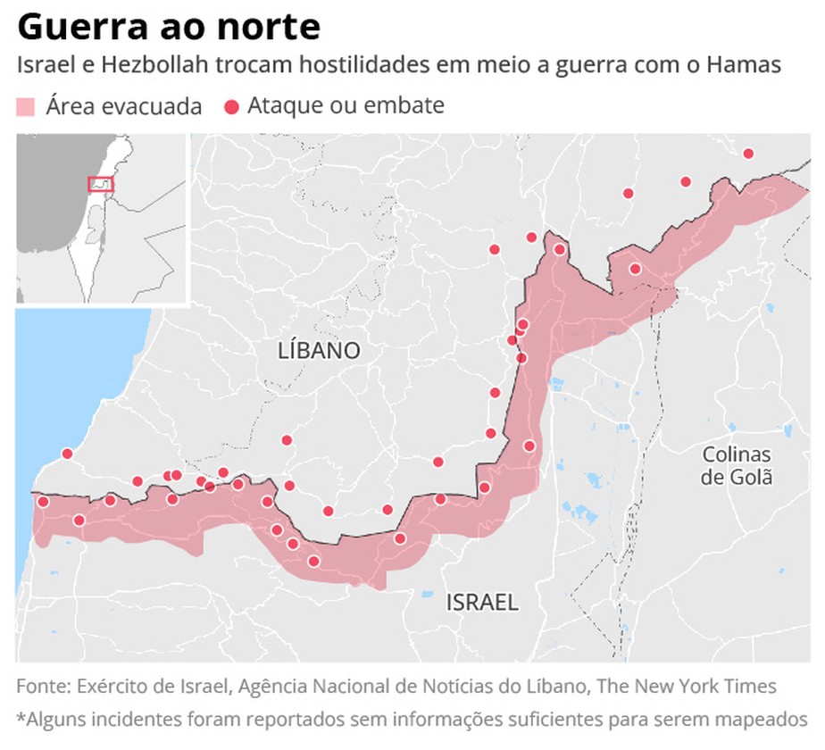 Líbano sobe o tom após ameaças de Netanyahu; veja mapa com os bombardeios  entre os países