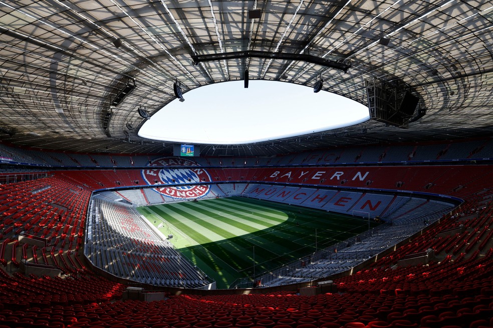 Allianz Arena possui um setor se cadeiras atrás de um dos gols, na arquibancada inferior — Foto: Alexandre Beyer/AFP