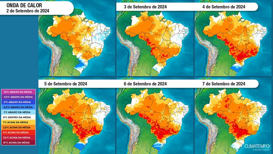 Onda de calor vai entrar no Brasil a partir de setembro.