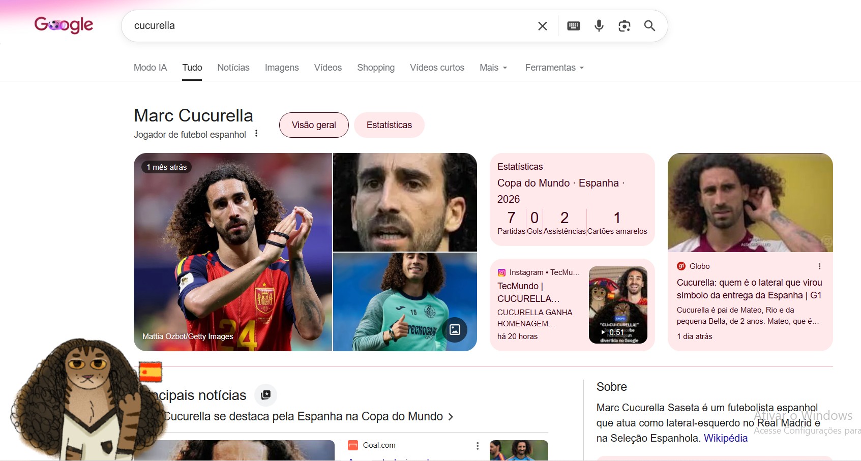 Google celebra Cucurella com meme de gato de peruca