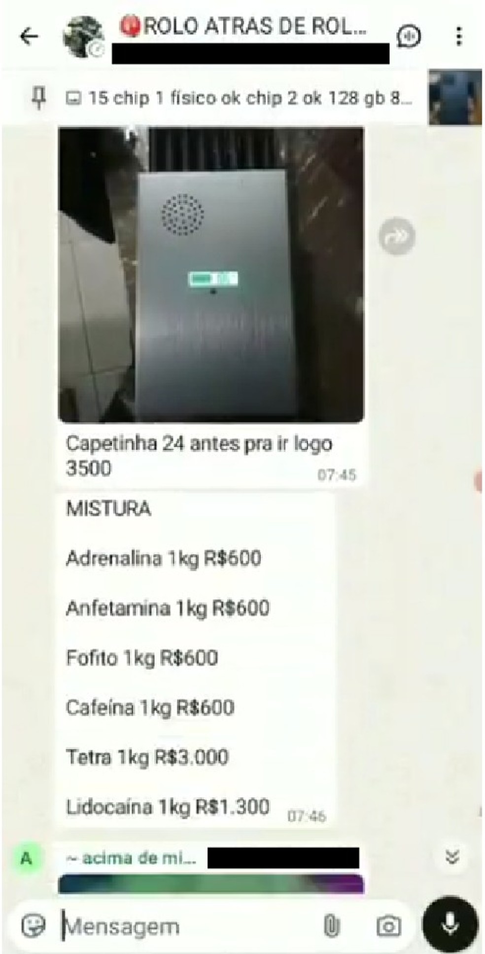 Adrenalina, anfetamina, cafeína, lidocaína e tetraciclina aparecem em anúncios de grupos de WhatsApp do crime organizado — Foto: Reprodução