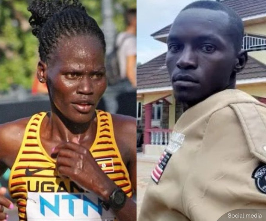 Dickson Ndiema Marangach (à direita) é suspeito de assassinar a ex, a atleta olímpica ugandesa Rebecca Cheptegei (à esquerda), após atear fogo ao corpo dela; nesta segunda, ele também morreu por conta dos ferimentos