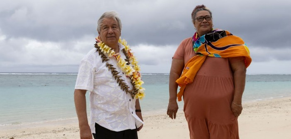Secretário-geral das Nações Unidas (ONU), António Guterres, em Tuvalu — Foto: Divulgação/ONU