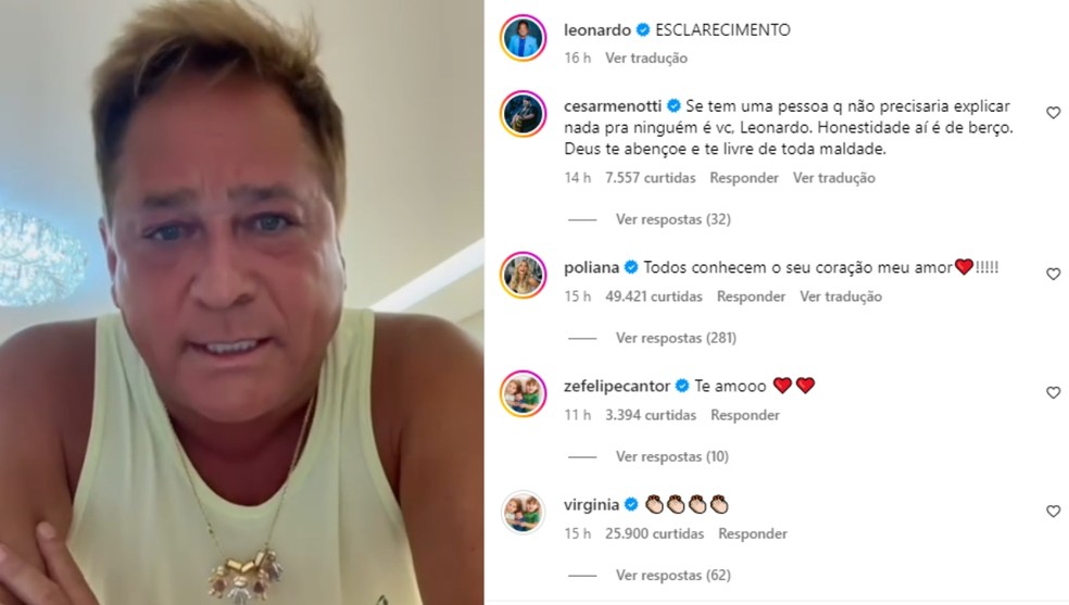 Leonardo esclareceu acusações de trabalho escravo em fazenda — Foto: Reprodução Instagram