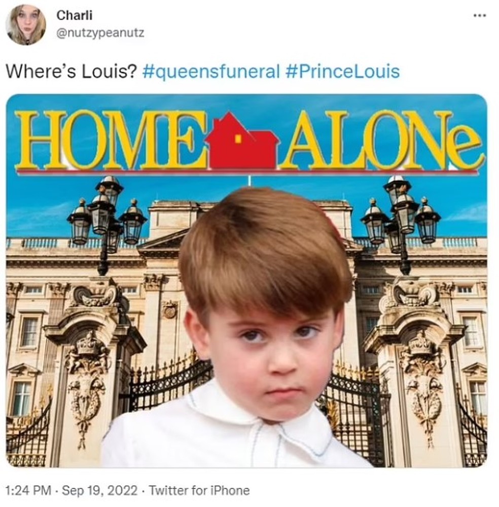 Pipocam memes na web com o príncipe Louis em casa. Este, fez referência ao filme "Home alone" ("Esqueceram de mim") — Foto: Reprodução/Twitter