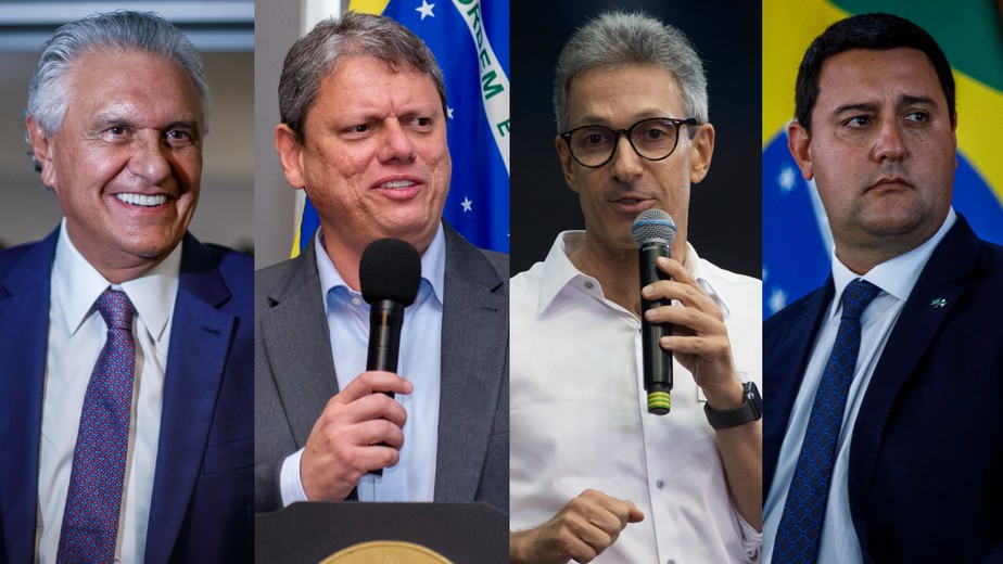 Da esquerda para a direita: Ronaldo Caiado, Tarcísio de Freitas, Romeu Zema e Ratinho Junior