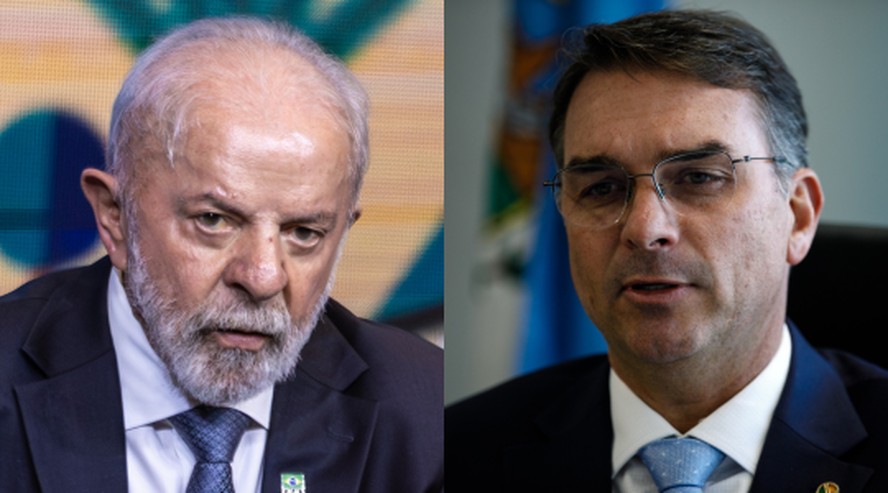 O presidente Lula (PT) e o senador Fl&aacute;vio Bolsonaro (PL), do Rio de Janeiro