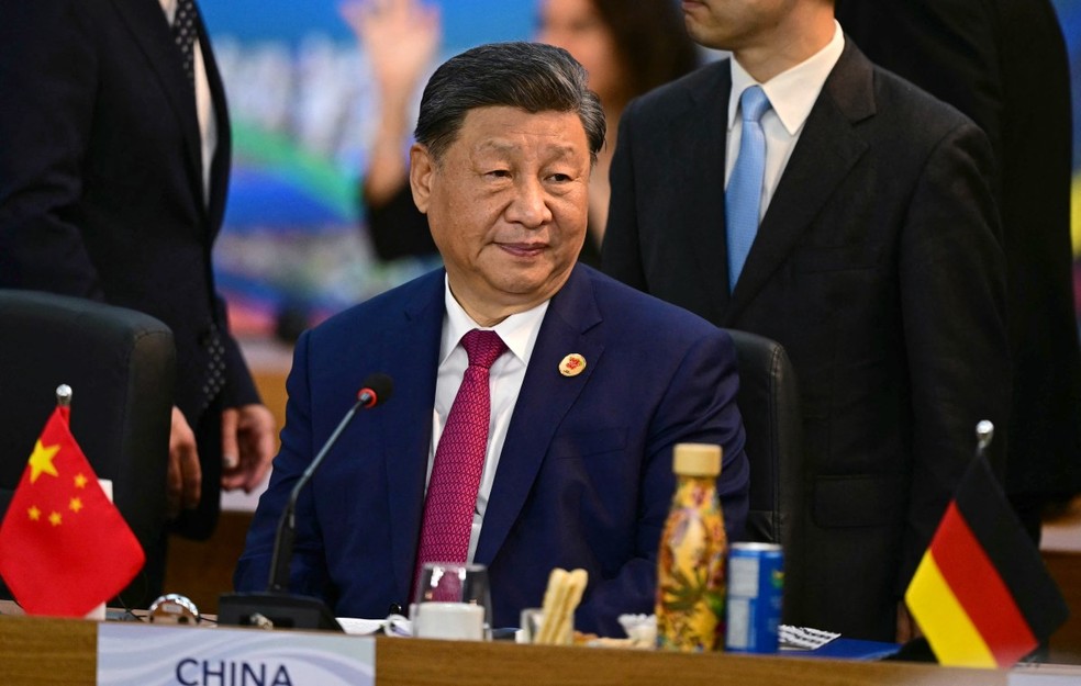 O presidente da China, Xi Jinping, participa do primeiro dia da Cúpula do G20 no Rio de Janeiro, Brasil, em 18 de novembro de 2024 — Foto: PABLO PORCIUNCULA/AFP
