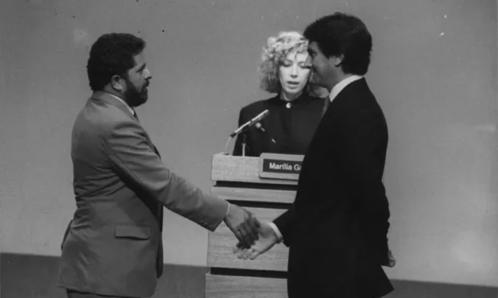 Lula e Collor no debate de 1989 — Foto: Cristiana Isidoro - Reprodução/Bloch Editores