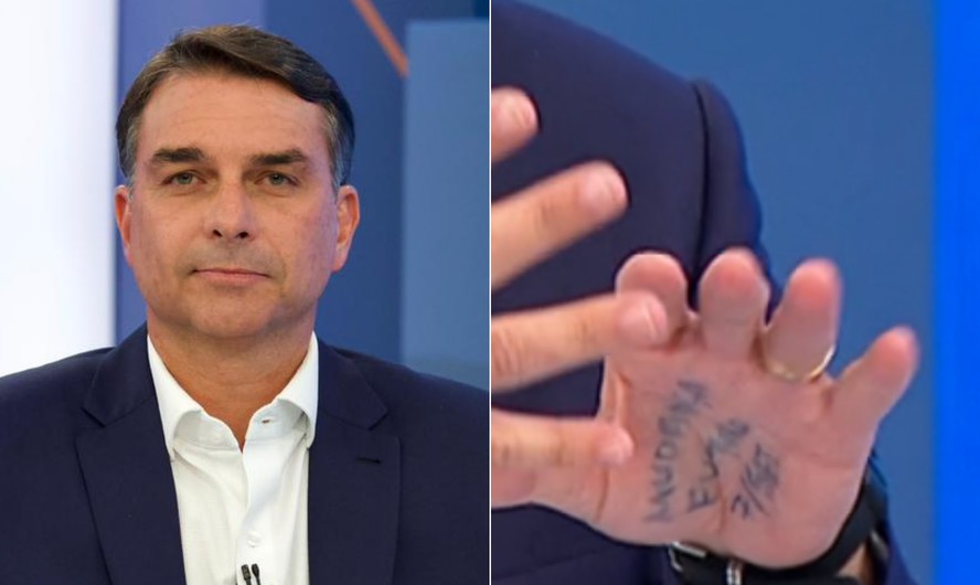 Cola' de Flávio Bolsonaro na Globo: saiba o que estava escrito na mão do senador