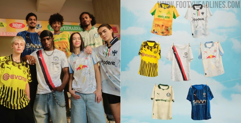 No Mundial de Clubes, sete times terão uniformes da collab Puma x KidSuper — Foto: Reprodução/Footy Headlines