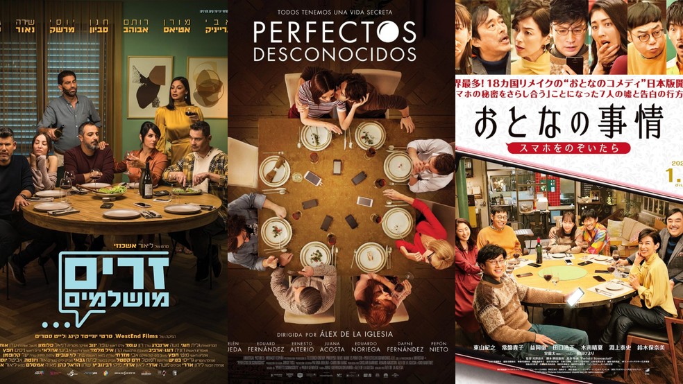 Different posters for the versions of “Perfeitos strangers” — Photo: Disclosure