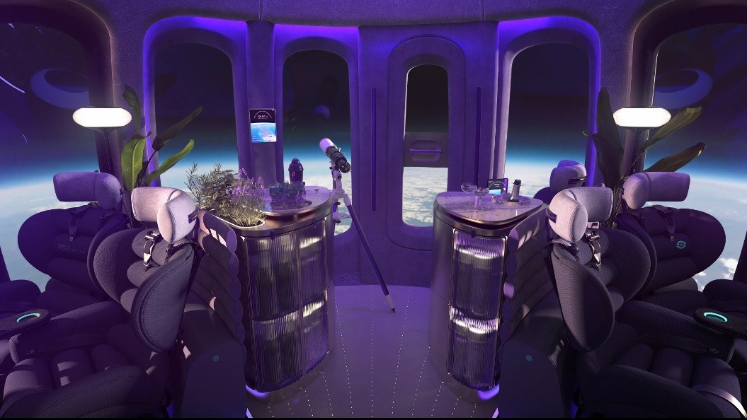 Cabine é equipada com um telescópio e telas interativasDivulgação