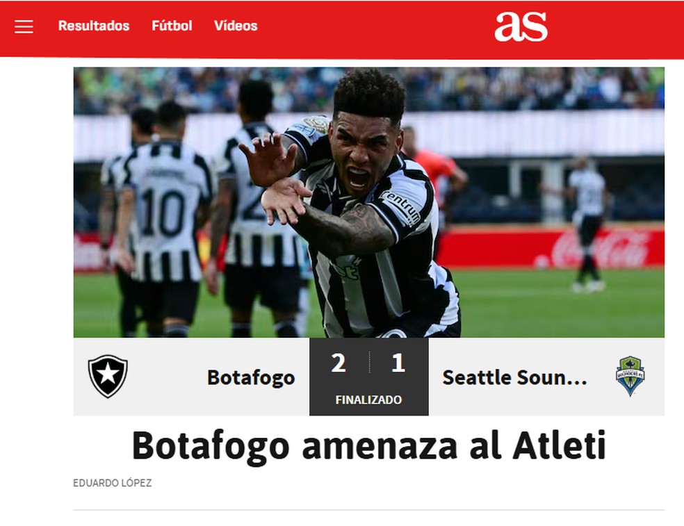 Jornal AS, da Espanha, repercute vitória do Botafogo no Mundial — Foto: Reprodução