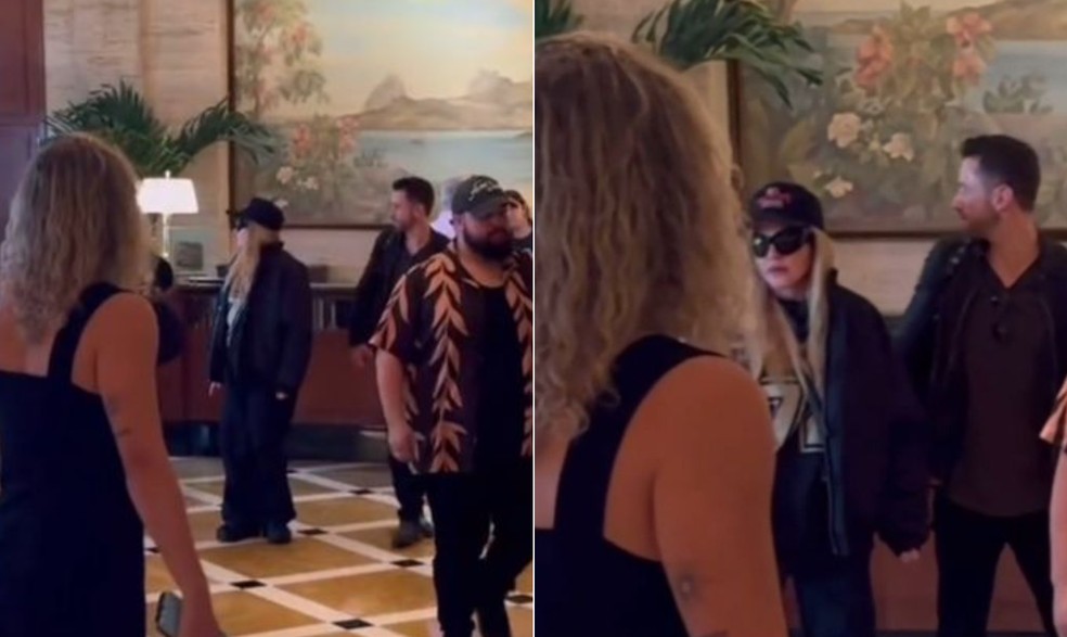 Madonna faz sua primeira aparição no Rio de Janeiro no saguão do Copacabana Palace — Foto: Reprodução/Redes sociais