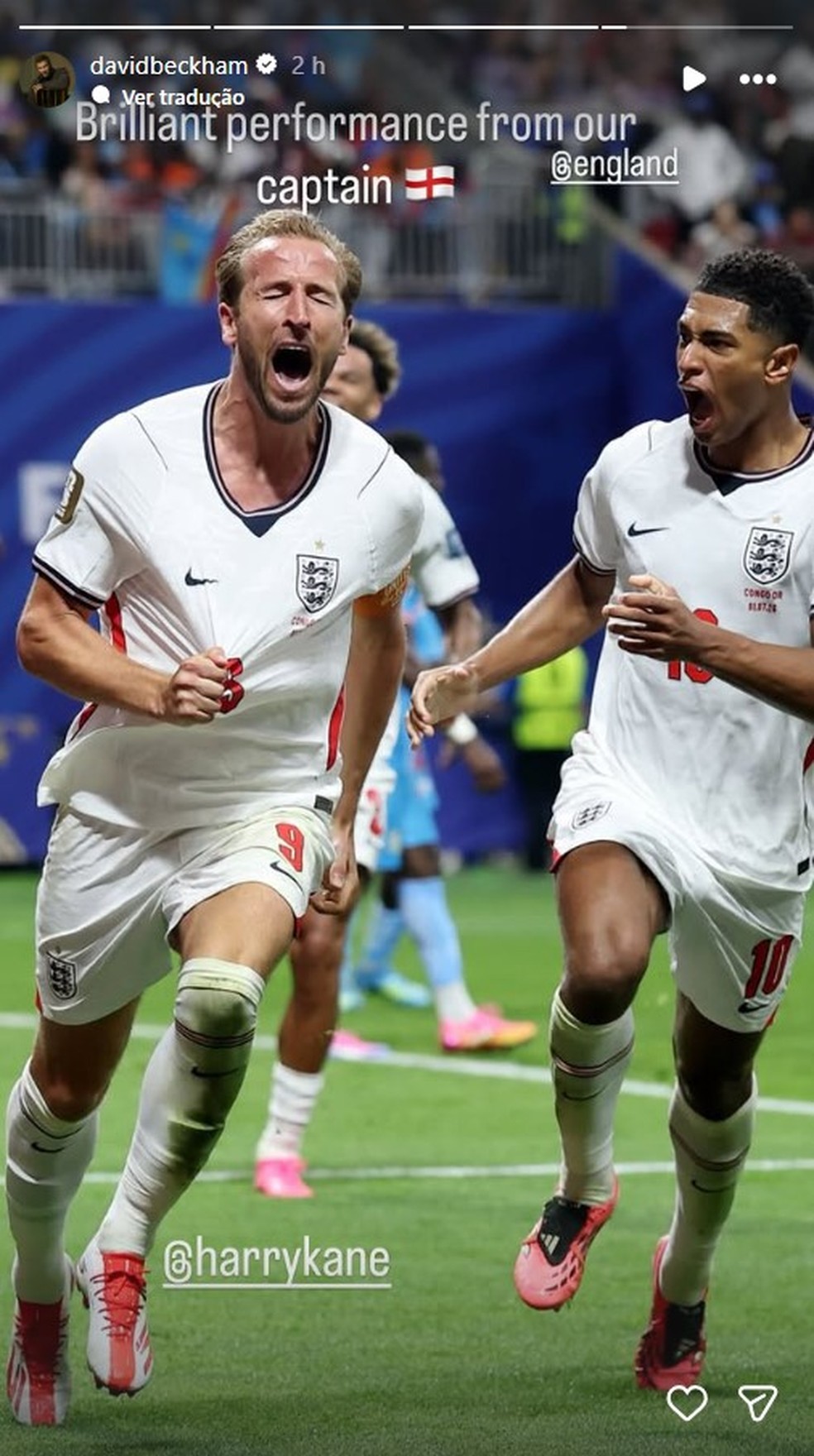 David Beckham rasga elogios a Harry Kane por jogo da Inglaterra — Foto: Reprodução / Instagram