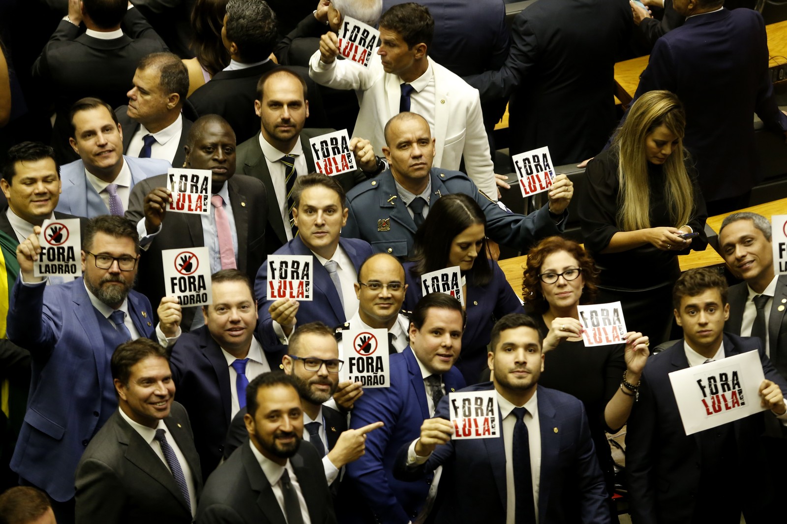Bancada de deputados bolsonasristas protestam contra o governo Lula.  — Foto: Cristiano Mariz