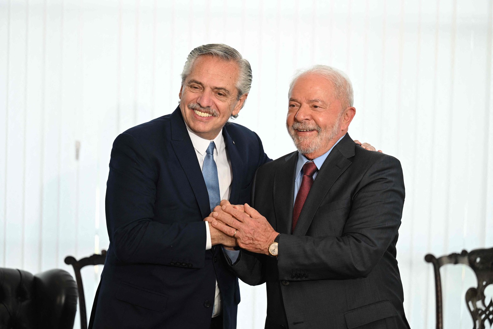Lula e o presidente da Argentina, Alberto Fernandez, em encontro nesta segunda-feira