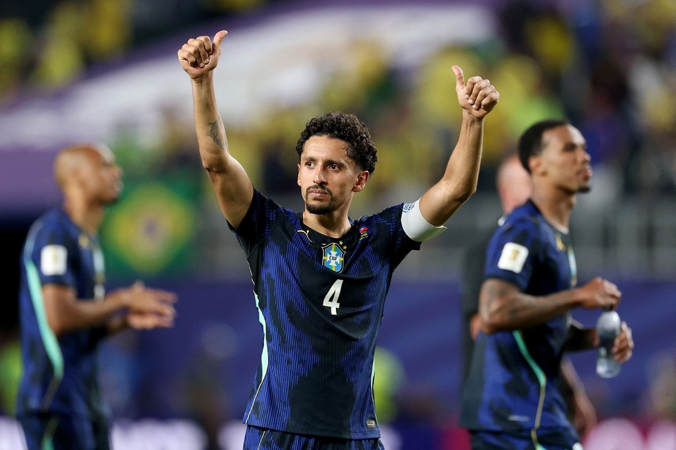 Marquinhos em campo em Brasil x Haiti pela Copa do Mundo — Foto: Darrian Traynor / Getty Images via AFP