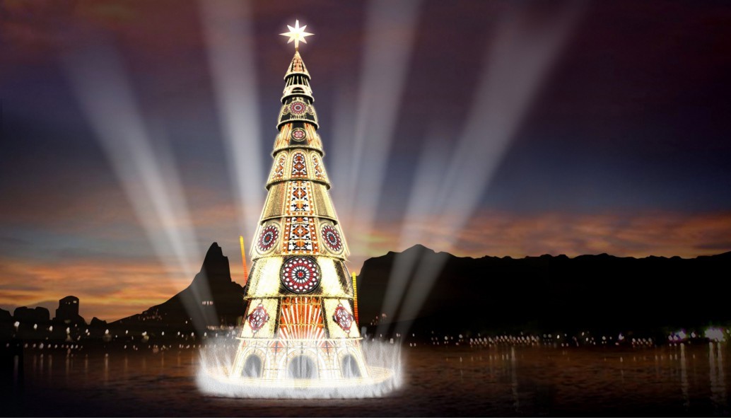 Em amarelo suave e detalhes coloridos, a Árvore da Lagoa de 2007 fez o Natal mais especial — Foto: Divulgação