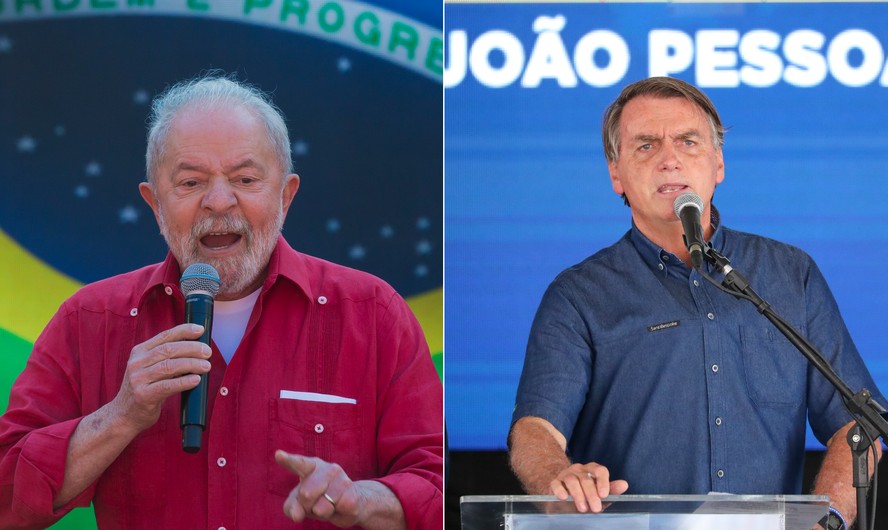 O ex-presidente Lula (PT) e o candidato à reeleição Jair Bolsonaro (PL)