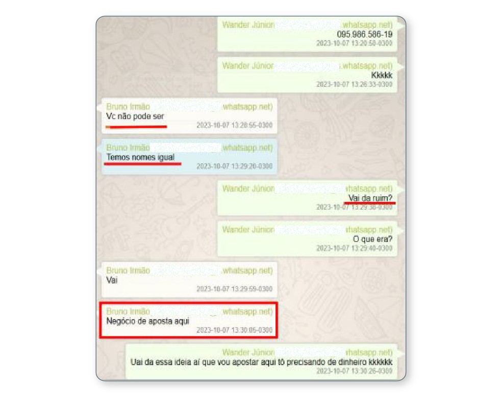 Troca de mensagens no WhatsApp entre Bruno Henrique e o irmão — Foto: Reprodução
